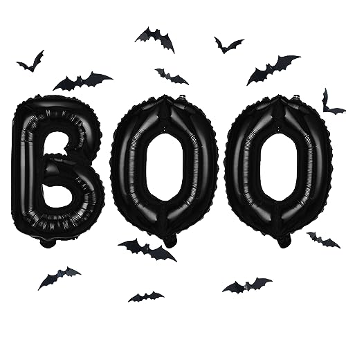 Luftballons BOO Set mit 3D PVC Fledermaus, Schwarz 16 Zoll Halloween Party Deko BOO Banner Ballon Set mit 12 Stk Fledermaus, Boo Mylar Folienballons für Kinder Gruselig Halloween Party Dekoration von Lingqiang