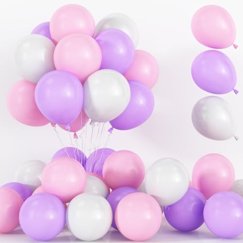 Luftballons Rosa Lila Weiss, 75 Stück Pastell Lila Rosa weiß Helium Ballons, 12 Zoll Macaron Rosa Lila Latexballons für Mädchen Einhorn Geburtstag Hochzeit Babyparty Taufe Verlobung Party Dekoration von Lingqiang