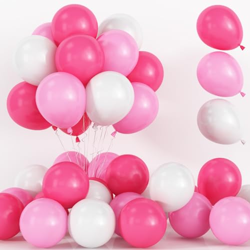 Luftballons Rosa weiß, 75 Stück Matt Pink Weiß Helium Ballons, 12 Zoll Rosa Weiss Latexballons Set für Mädchen Frau Taufe Babyparty Hochzeit JGA Deko Hochzeitsdeko Geburtstag Party Dekoration von Lingqiang