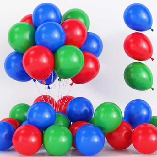 Luftballons Rot Blau Grün, 75 Stück Matt Blau Rot und Grün Latexballons Set, 12 Zoll Rot Grün Blau Helium Ballons für Kinder Karneval Superheld Mario Thema Geburtstag Babyparty Party Dekoration von Lingqiang