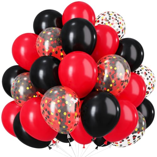 Rot Schwarz Luftballons, 30 Stück Rot Schwarz Ballons Set mit Konfetti Luftballons, 12 Zoll Party Luftballons Dekorationen für Geburtstag Babyparty Hochzeit Jubiläen Verlobung Karnevals Abschluss von Lingqiang