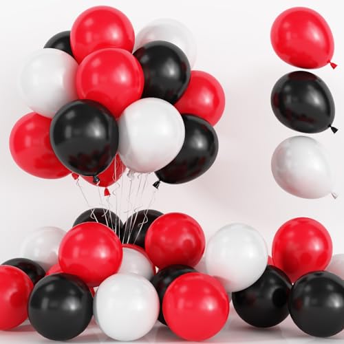 Rot Schwarz Weiß Ballons, 75 Stück Matt Schwarz Rot und Weiß Helium Luftballons Set, 12 Zoll Rot Weiss Schwarz Latexballons für Babyparty Geburtstag Graduierung Casino Poker Thema Party Dekoration von Lingqiang