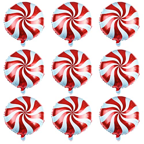 Weihnachts Deko Luftballons Set, 9 Stück 18 Zoll Rot Weihnachten Süßigkeiten Folienballons mit Band, Große Weihnachts Candy Helium Ballons für Silvester Christmas Candyland Thema Party Dekoration von Lingqiang