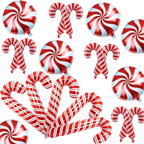 Weihnachtsdeko Süßigkeiten Ballons, 21 Stück Zuckerstange und Süßigkeiten Weihnachts Luftballons, Weihnachten Deko Bonbon Candy Cane Folienballons für Christmas Candyland Geburtstag Party Dekoration von Lingqiang