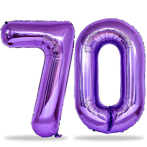 Zahlen Luftballon 70 Lila, 101 cm XXL Folienballon Zahl 70 für Frauen, Helium Luftballons 70. Geburtstag Deko, Violett Nummer 7 & 0 Geburtstagsdeko Ballon für 70 Jahre Frau Jubiläum Party von Lingqiang