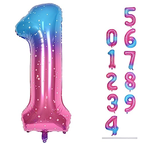 Zahlen Luftballon Regenbogen Gradient, Pink Rosa Blau Folienballon Zahl 1, 40 Zoll Bunt Zahlenballon 1 Helium Ballon, Luftballon 1. Geburtstag für 1 Jahre Mädchen Geburtstagsdeko Babyparty Party Deko Zahlen Luftballon Regenbogen Gradient, Pink Rosa Blau Folienballon Zahl 1, 40 Zoll Bunt Zahlenballon 1 Helium Ballon, Luftballon 1. Geburtstag für 1 Jahre Mädchen Geburtstagsdeko Babyparty Party Deko von Lingqiang