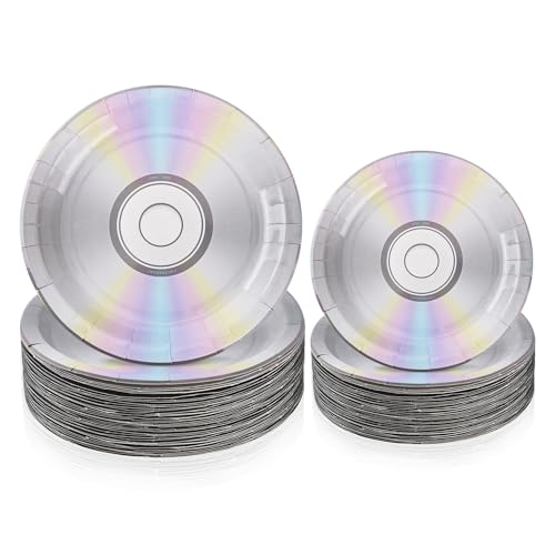 Lingringdcy CD Pappteller 90er Jahre Party dekorative Teller Disc 17,8 cm und 22,9 cm Einwegteller für 1990er Jahre Party Dekorationen Retro Throwback Musik Party 90er Jahre Geburtstag Party Supplies von Lingringdcy