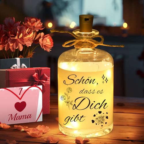 Linkax Geschenke für Frauen Freundin, Geburtstagsgeschenk für Frauen Mama Freundin, LED Flaschenlicht mit Spruch-Schön, dass es Dich gibt, Dekolicht für Schlafzimmer Wohnzimmer von Linkax