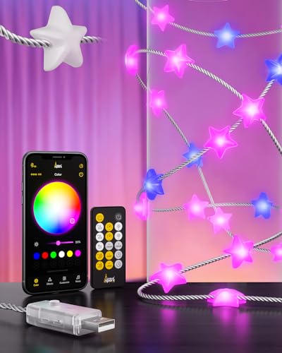 Dekorative Lichter, 7m, 100 RGB Schlau LED Sternlichterketten, USB betriebene Lichterketten mit transparentem gedrehtem Draht, Fernbedienung und APP-Steuerung, für das Heimbüro von LinkedSparx