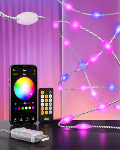 Dekoratives Licht, 7m, 100 RGB LED Lichterkette, USB betriebene Lichterkette mit transparentem gedrehtem Draht, Fernbedienung und APP Steuerung, für Tür, Fenster, Wand, Garten, Party von LinkedSparx