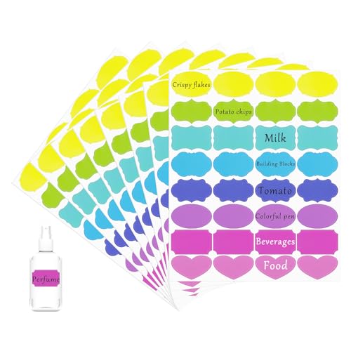 Linkidea Farbige Etiketten-Aufkleber, ausgefallene Form, dekorative Etiketten für die Organisation von ätherischen Ölflaschen, Gläsern, Aufbewahrungsbehältern, Lebensmittelbehältern, blanko, von Linkidea
