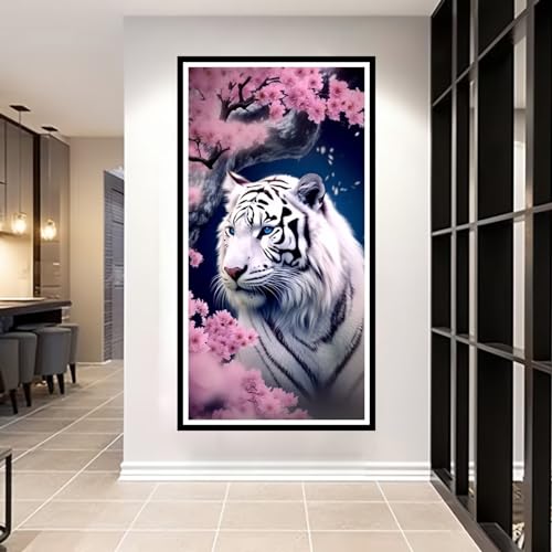 40x80cm Groß Diamond Painting weißer Tiger Diamant Painting Bilder Farbe 5D Diamond Painting Erwachsene Full Diamant Malerei Stickerei Set Kreuzstich Bilder für Zimmer Dekor, Geschenke Weihnachtsdeko von Linncen