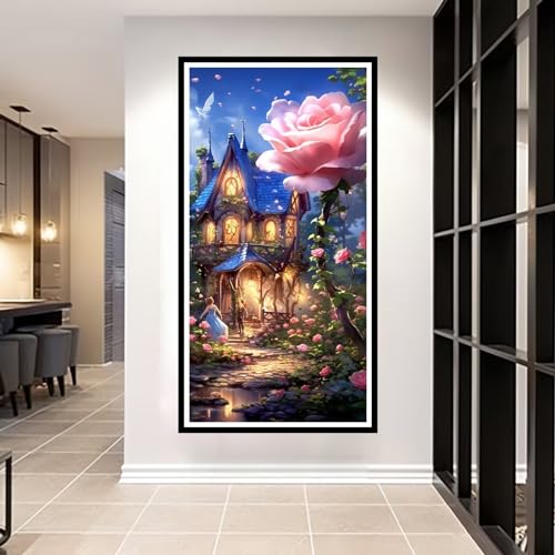 5D Diamond Painting Rosenhaus Diamant Painting Bilder 40x80cm Diamond Painting Erwachsene, Full DIY Diamant Kunst Malerei Stickerei Set Kreuzstich Bilder, Zimmer Wand Dekor und Weihnachtsgeschenke von Linncen