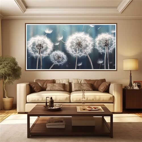 Diamond Painting Weihnachten Deko Set für Erwachsene/Kinder DIY Kreativ Set, Grauer Löwenzahn Muster DIY Kunst Handwerk Diamond Painting Bilder, for Geschenk oder Home Wand Deko Wohnzimmer 50x100cm von Linncen