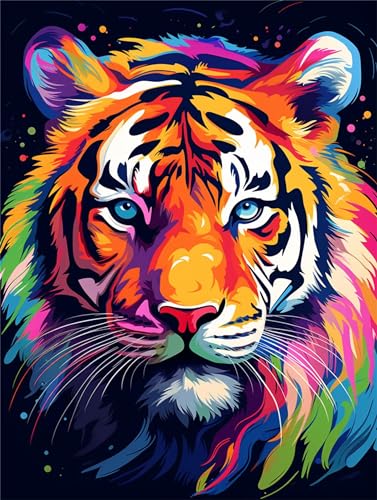 Linncen Malen Nach Zahlen Tier, 60x80cm DIY Malen Nach Zahlen Erwachsene Tiger, DIY Kreativ Set für Erwachsene Handgemalt Ölgemälde Kits auf Leinwand Geschenk, Acryl-Malen Nach Zahlen für Wanddeko von Linncen