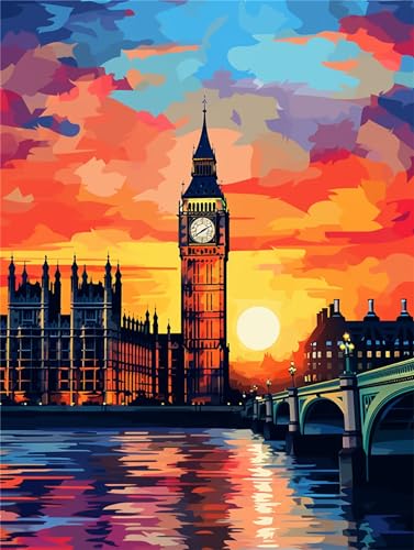 Malen nach Zahlen für Erwachsene DIY Sonnenuntergang Malen nach Zahlen Kunst-Set London DIY Erwachsene Vorgedruckte Leinen Leinwand Ölgemälde Malen Nach Zahlen ab 7 Jahre Mädchen Ohne Rahmen 55x70cm von Linncen