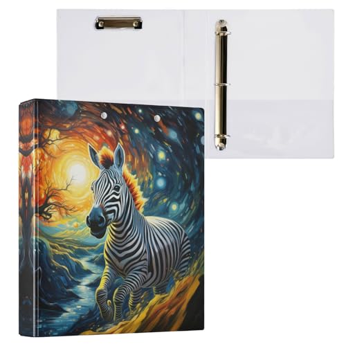 Linnyio Aquarellkunst Zebra 3 Drei-Ring-Ordner, Klemmbrett-Ordner mit Taschen, Für Schule, Büro, Lehrer von Linnyio