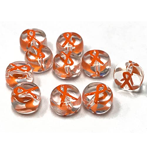 Linpeng Bulk Cancer Ribbon Beads, Awareness Beads for Jewelry Making, Gift for Beader, 10 mm, Packung mit 10 Stück (Orange) von Linpeng