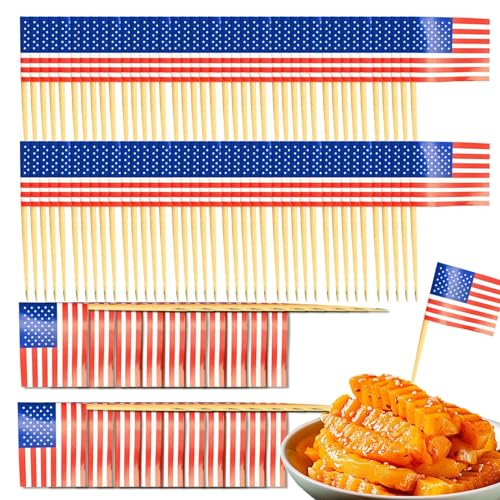 100 Stück Flaggenpicker + Zahnstocher für Party und Länderparty | Flag Picks Deko Dekoration Partydeko Fahne Flaggen Länder, Cupcake Toppe - US-amerikanisches Flaggendesign von Linsition