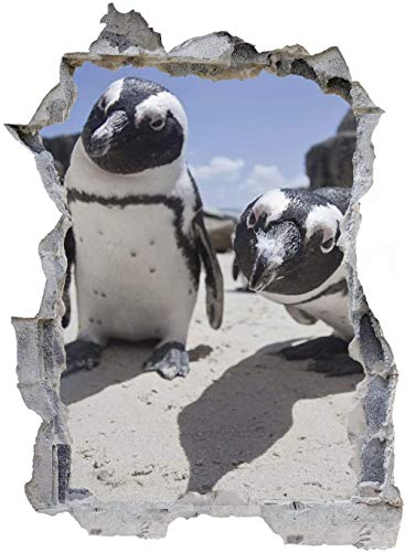 Aufkleber 3D Pinguin Neugier Strand Meer Boden Wand Aufkleber Decal abnehmbar Sticker Wohnzimmer Schlafzimmer Kinderzimmer Küche Bad Badzimmer Korridor Esszimmmer 60x90cm von Linyuan