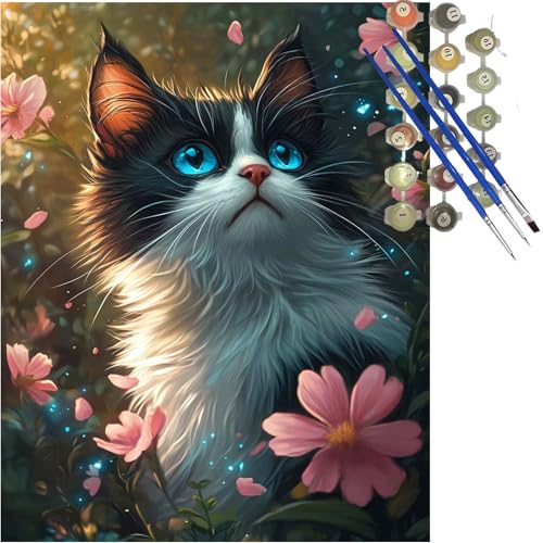 Malen Nach Zahlen Erwachsene Blume Malen Nach Zahlen ab 10 Jahre Mädchen, DIY Katze Paint by Numbers Kinder Set mit Pinseln Acrylfarben, Bastelset Erwachsene Gemälde, Geschenk Mädchen 70x90 cm k-291 von Lioauanh