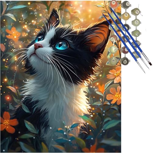 Malen Nach Zahlen Erwachsene Blume Malen Nach Zahlen ab 7 Jahre Mädchen,DIY Katze Paint by Numbers Kinder Set mit Pinseln und Acrylfarben,Bastelset Erwachsene Gemälde,Geschenk Mädchen 50x70 cm k-293 von Lioauanh