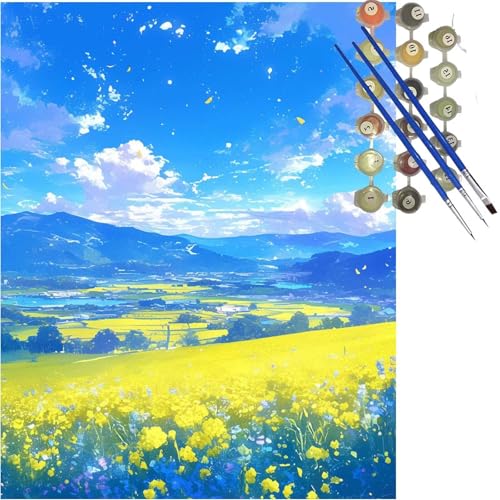 Malen Nach Zahlen Erwachsene Blume Malen Nach Zahlen ab 7 Jahre Mädchen,DIY Landschaft Paint by Numbers Kinder Set mit Pinseln Acrylfarben,Bastelset Erwachsene Gemälde,Geschenk Mädchen 50x70 cm k-265 von Lioauanh