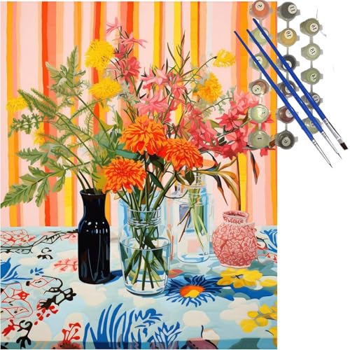 Malen nach Zahlen Erwachsene Blume Malen nach Zahlen Karikatur DIY Handgemalt Ölgemälde Kit Paint by Numbers Adult mit 3 Pinseln und Acrylfarbe Knitterfreie Leinwand Kit, Zimmer Deko 30x40 cm k-272 von Lioauanh