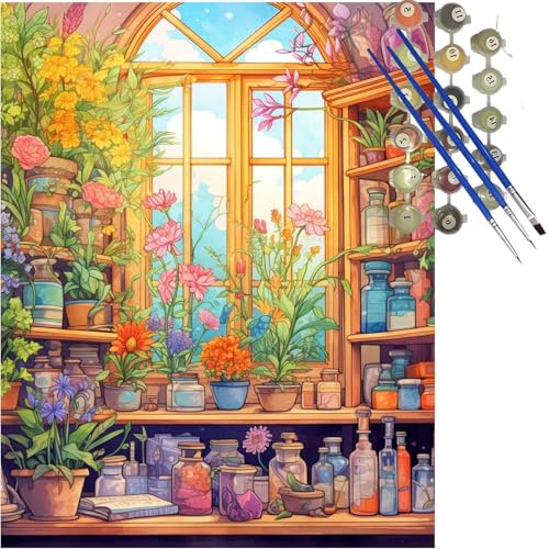 Malen nach Zahlen Erwachsene Blume Malen nach Zahlen Karikatur DIY Handgemalt Ölgemälde Kit Paint by Numbers Adult mit 3 Pinseln und Acrylfarbe Knitterfreie Leinwand Kit, Zimmer Deko 30x40 cm k-273 von Lioauanh