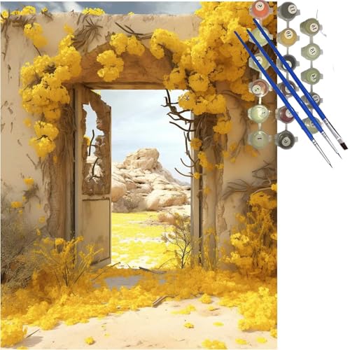 Malen nach Zahlen Erwachsene Blume Malen nach Zahlen Tür DIY Handgemalt Ölgemälde Kit Paint by Numbers Adult mit 3 Pinseln und Acrylfarbe Knitterfreie Leinwand Kit,Zimmer Deko Wohnzimmer 30x40cm k-295 von Lioauanh