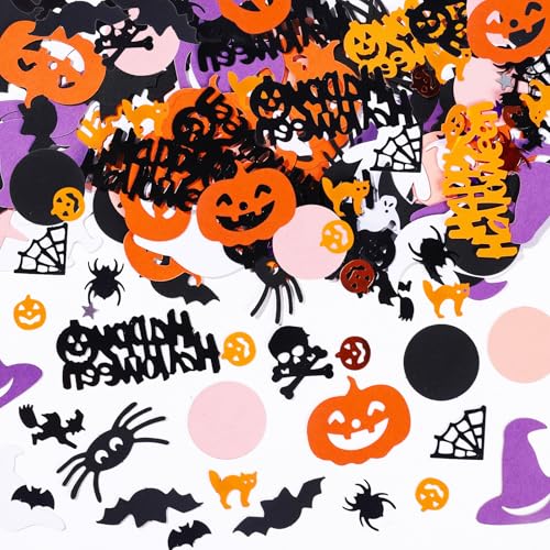 300 Stück Halloween Konfetti Kürbis Fledermaus Hexe Spinne Konfetti für Halloween Party Papier Halloween Thema Tisch Streukonfetti Dekor (Orange) von Liobelon