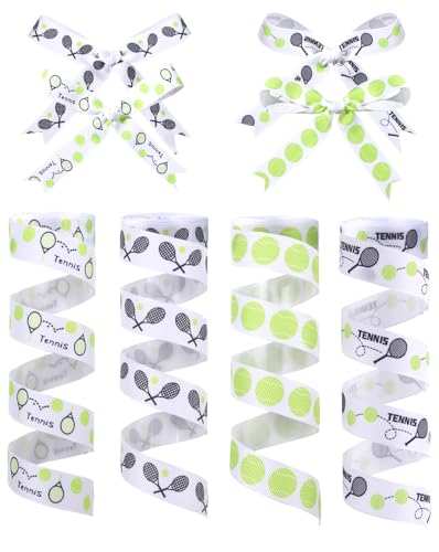 Liobelon 4 Rollen 20 Meter Tennisbälle Bänder zum Basteln, 1,9 cm breit, Ripsband, Sportband, Tennisband, Verpackung, Bastelbänder, Tennis-Party-Dekorationen für Geschenkverpackungen, Haarschleifen, von Liobelon