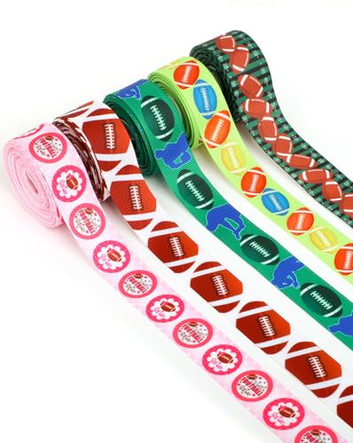 Liobelon 5 Rollen Fußballband, Ripsbänder für Geschenkverpackungen, Rugby-Football-Band, grüne Sportbälle, Spielbänder für Fußball, Nähen, Bastelbedarf, 4,5 m pro Muster von Liobelon