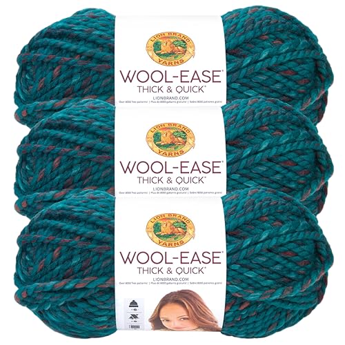 Lion Brand Garn Wool-Ease Thick & Quick Yarn, weiches und sperriges Garn zum Stricken, Häkeln und Basteln, 3er-Pack, Deep Lagoon von Lion Brand Yarn