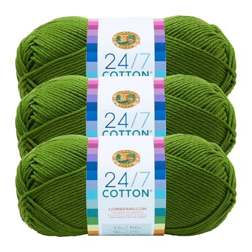 Lion Brand 24/7 Baumwollgarn, Garn zum Stricken, Häkeln und Basteln, Gras, 3er-Pack von Lion Brand Yarn