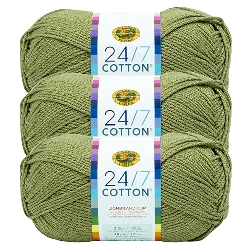 Lion Brand 24/7 Baumwollgarn, Garn zum Stricken, Häkeln und Basteln, Lorbeerblatt, 3er-Pack von Lion Brand Yarn