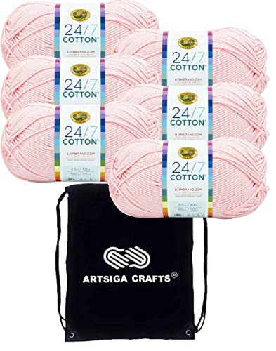 Lion Brand 24/7 Baumwollgarn Limonade 761-103 (6-Skein) Gleicher Farbstoff Lot Kammgarn Medium #4 Weiches Strickgarn Häkeln 100% Baumwolle Bündel mit 1 Artsiga Basteltasche von Lion Brand Yarn