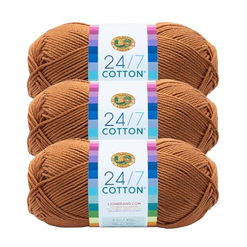 Lion Brand 24/7 Cotton Baumwollgarn, leicht, zum Stricken, Häkeln und Basteln, 3 Stück, Camel Lion Brand 24/7 Cotton Baumwollgarn, leicht, zum Stricken, Häkeln und Basteln, 3 Stück, Camel von Lion Brand Yarn