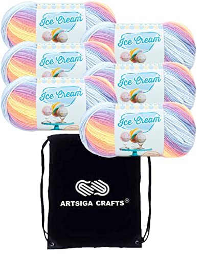 Lion Brand Eiscreme Garn Parfait 923-220 (6 Knäuel) Gleiche Farbmenge Baby Sport #2 Weiches Strickgarn Häkeln 100% Acryl Bündel mit 1 Artsiga Basteltasche von Lion Brand Yarn