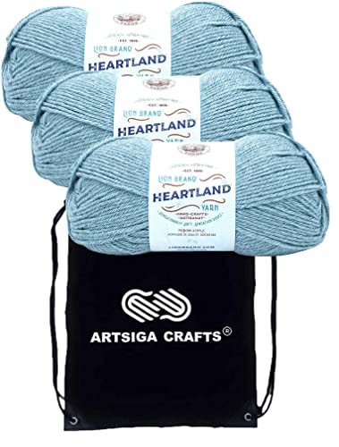 Lion Brand Strickgarn Heartland Garn Voyageurs 136-106 (3 Knäuel) gleiche Farbstoffmenge Kammgarn Medium #4 Weiches 100% Acryl Bündel mit 1 Artsiga Basteltasche von Lion Brand Yarn