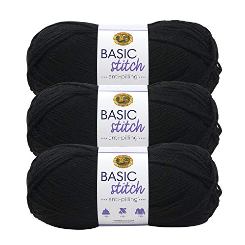 Lion Brand Yarn 202-153 Basic Stitch Anti-Pilling Garn, Schwarz, 3er-Pack von Lion Brand Yarn