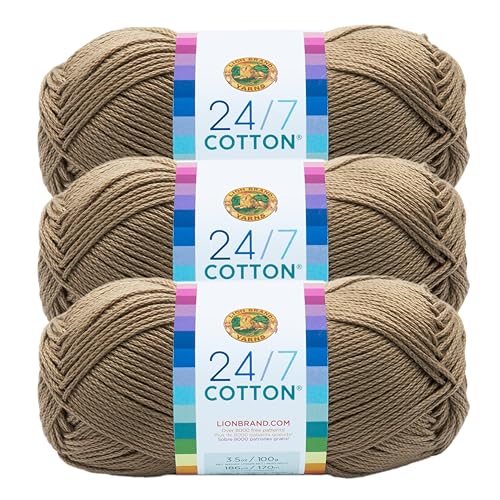 Lion Brand Yarn 24/7 Baumwollgarn, Taupe, 3er-Pack von Lion Brand Yarn