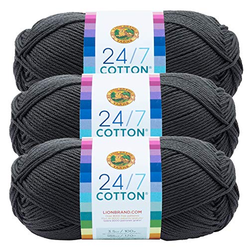 Lion Brand Yarn 761-150 24-7 Baumwollgarn, Anthrazit, 3er-Pack von Lion Brand Yarn