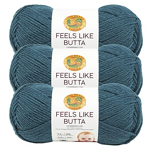 Lion Brand Yarn Feels Like Butta Soft Garn zum Häkeln und Stricken, samtig, 3er-Pack, Blaugrün von Lion Brand Yarn