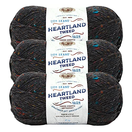 Lion Brand Yarn Heartland Garn, Kammgarn zum Stricken, Häkeln und Basteln, 3er-Pack, Black Canyon Tweed von Lion Brand Yarn