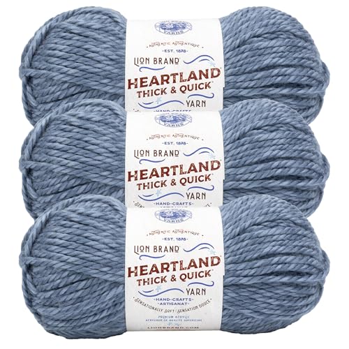 Lion Brand Yarn Heartland Thick & Quick Bulky Heathered Garn zum Stricken und Häkeln, Belle Isle, 3er-Pack von Lion Brand Yarn