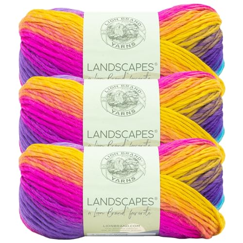 Lion Brand Yarn Landscapes Garn, mehrfarbiges Garn zum Stricken, Häkelgarn, 3er-Pack, Boardwalk von Lion Brand Yarn