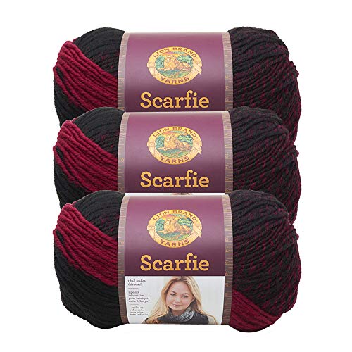 Lion Brand Yarn Scarfie Bulky Garn, Cranberry/Schwarz, 3er-Pack von Lion Brand Yarn