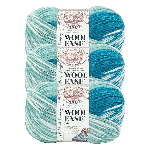 Lion Brand Yarn Wool Ease Fair Isle, Garn zum Stricken, Hellaqua/Türkis, 3er-Pack von Lion Brand Yarn