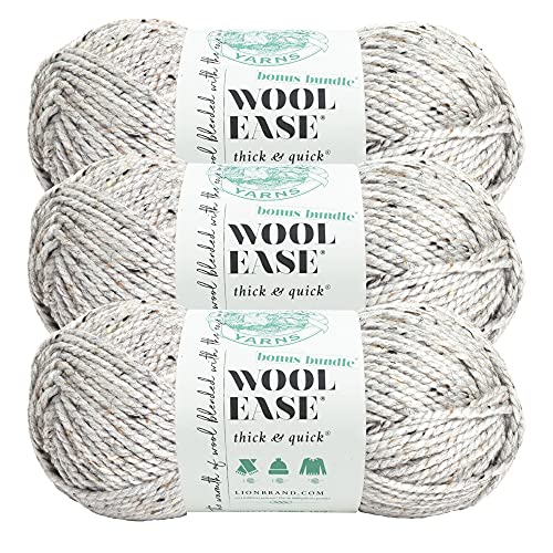 Lion Brand Yarn Wool-Ease dickes und schnelles Bonus-Bundle sperriges Garn, grauer Marmor, 3er-Pack von Lion Brand Yarn